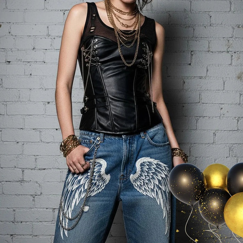 COSFUN Original Vintage Black Chain Strapless Corset Vest FAN0022 S